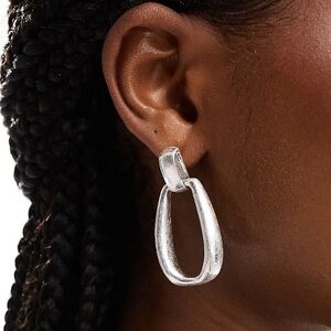 Mango Silver Oval Metal Organic Geometric Earrings